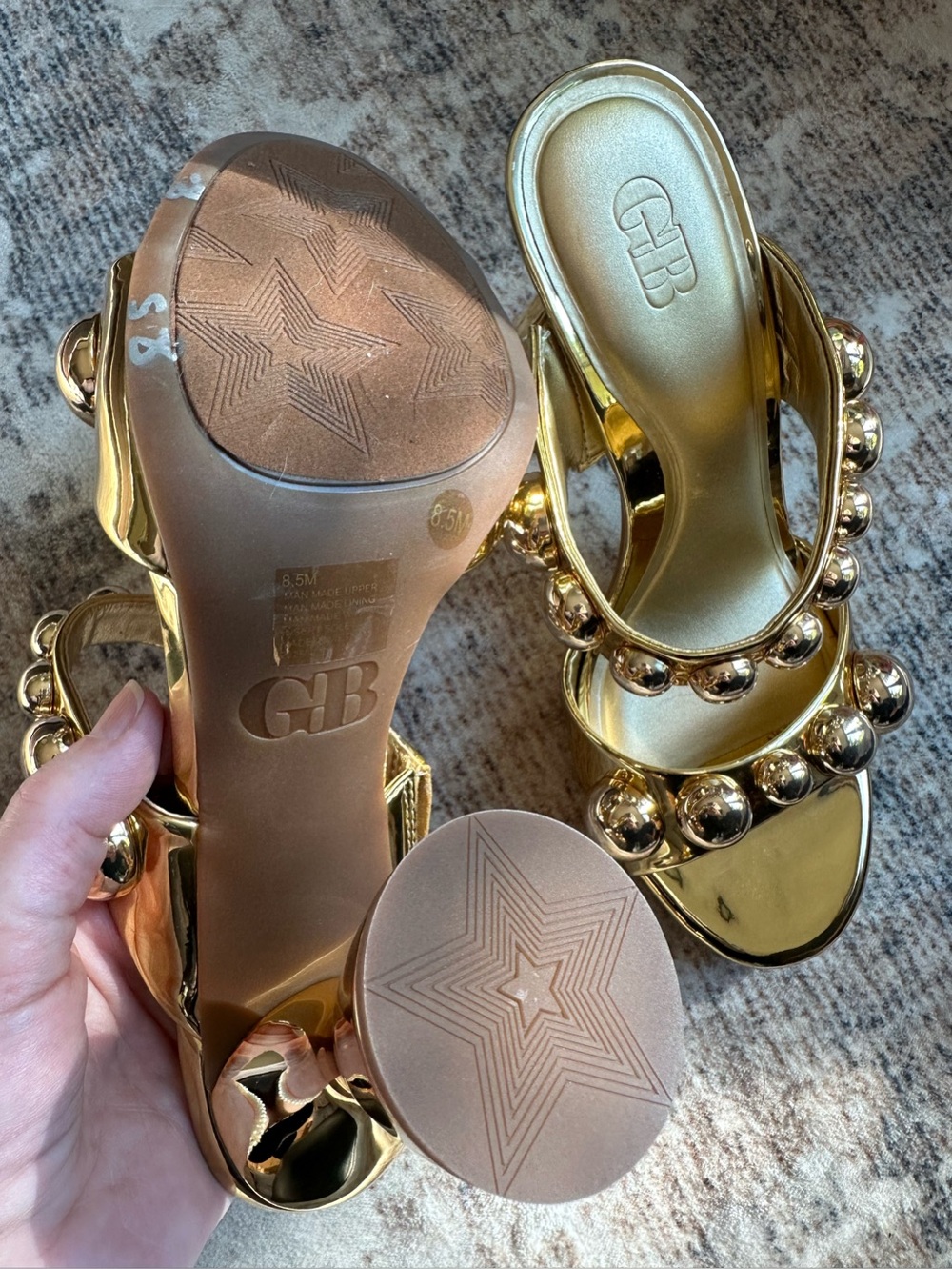 GB Newsflash Metallic Ornament Dress Slide Sandals – Gold – Size 8.5 – NWT - Picture 6 of 10